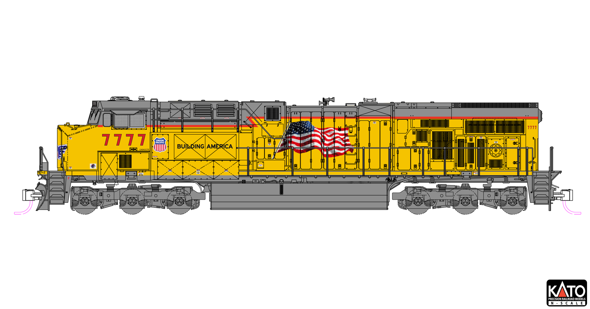 Kato 1768967DCC N UP GE ES44AC Diesel Locomotive with Pre-Installed DCC #7777
