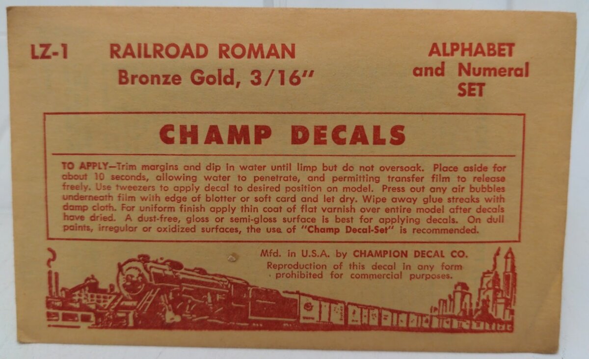 Champ Decals LZ-1 O Railroad Roman Alphabet & Numeral Bronze Gold 3/16" Set