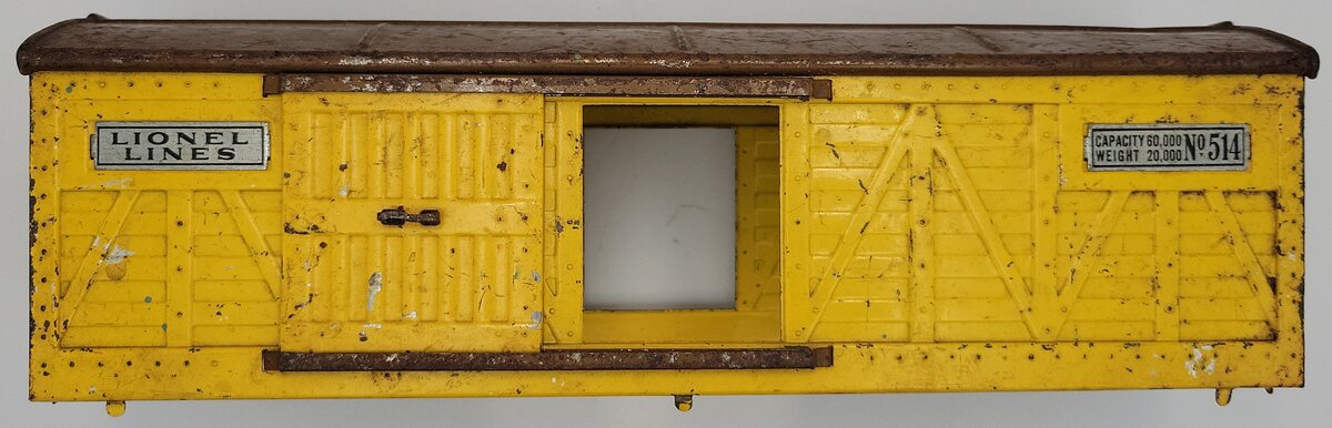 Lionel 514-3 Prewar Standard Gauge Yellow / Brown Boxcar Shell with Missing Trim