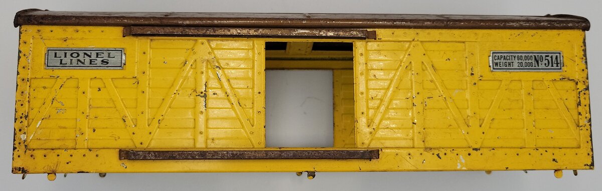 Lionel 514-3 Prewar Standard Gauge Yellow / Brown Boxcar Shell with Missing Trim