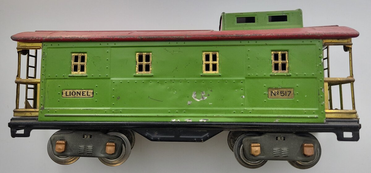 Lionel 517-101 Green and Orange Tinplate Cupola Caboose Shell with Trucks & Roof