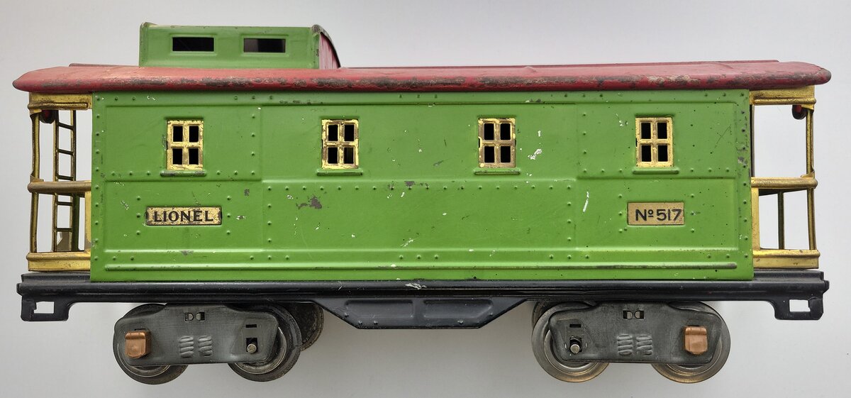Lionel 517-101 Green and Orange Tinplate Cupola Caboose Shell with Trucks & Roof