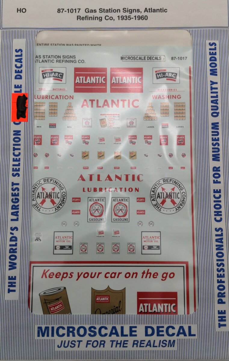 Microscale 87-1017 HO Gas Station Signs, Atlantic Refining co, 1935-1960 Decals