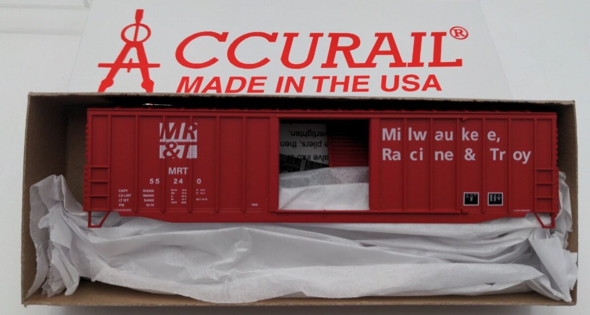 Accurail 84393 HO Scale 50 Ft Boxcar Milwaukee, Racine & Troy Road # 84393 Kit