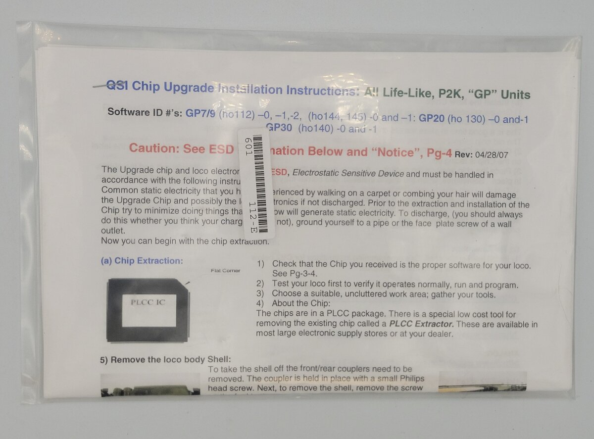 QSI 112-0 HO Scale Life-Like GP9 Quantum Chip Upgrade