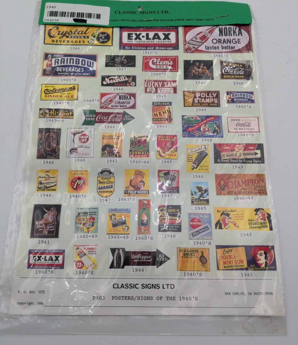 Classic Signs LTD CS403P HO Signs/Billboards/posters from 1880's thru 1950's