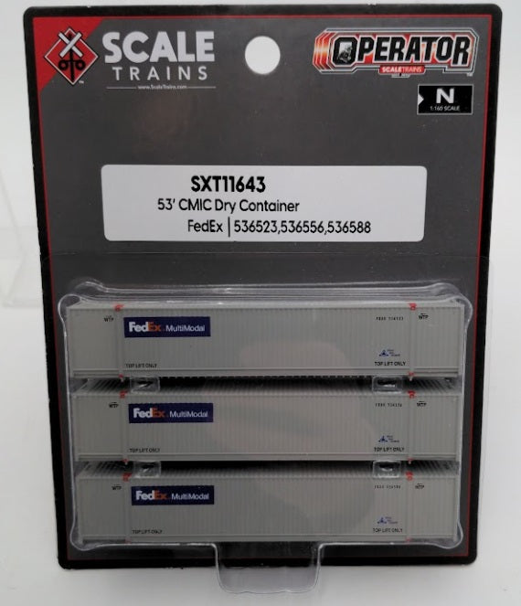 Scale Trains SXT11643 N Scale FedEx CIMC 53' Corrugated Dry Container (Set of 3)
