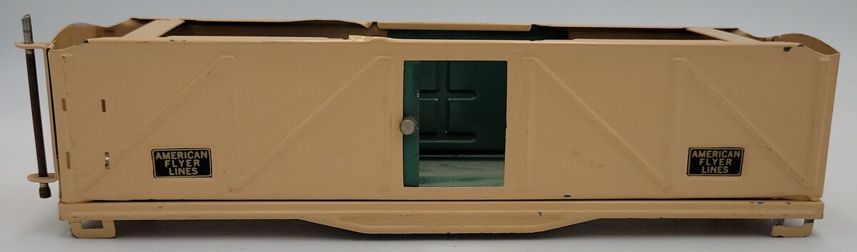 American Flyer 408-50 Prewar O Gauge Tan Tinplate Boxcar Shell, Frame & Doors