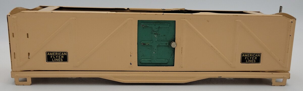 American Flyer 408-50 Prewar O Gauge Tan Tinplate Boxcar Shell, Frame & Doors