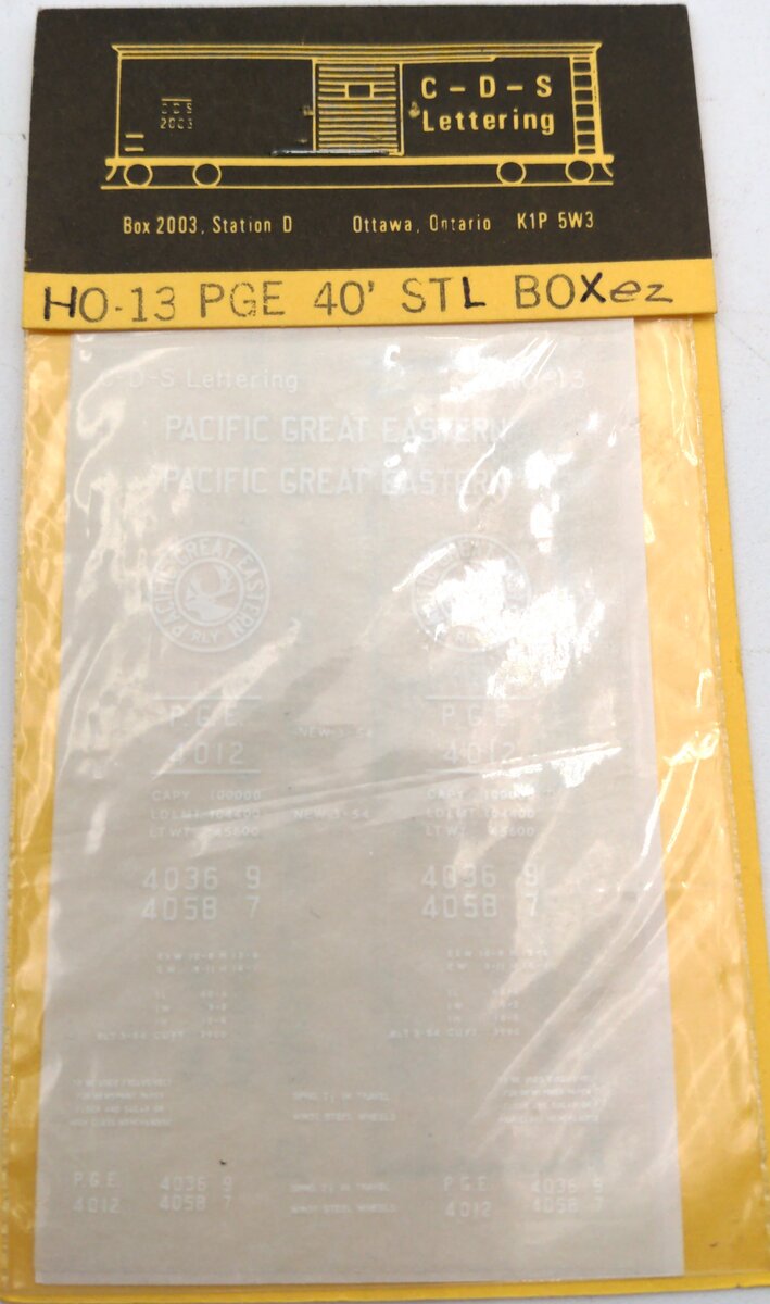 CDS Lettering 13 HO PGE 40' STL Box Decal