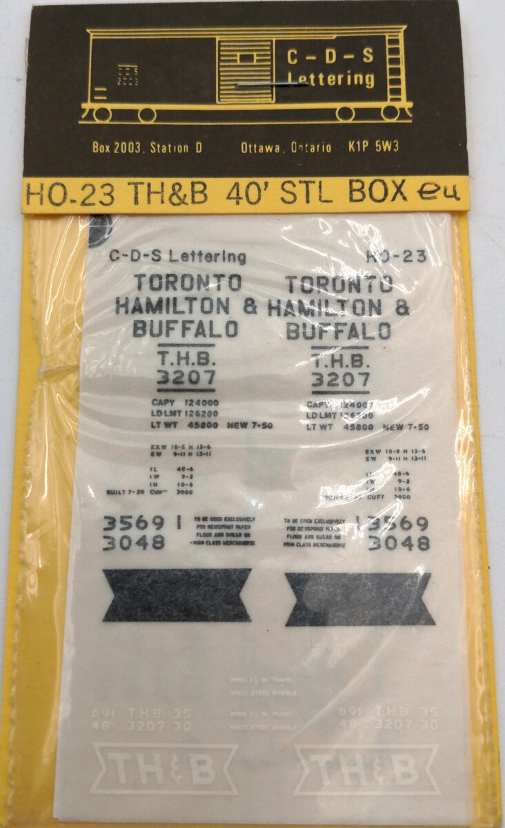 CDS Lettering 23 HO  TH&B 40' STL Box Decal