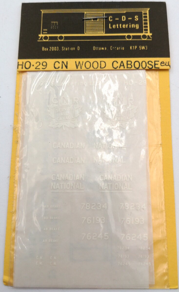 CDS Lettering 29 HO CN Wood Caboose Decal