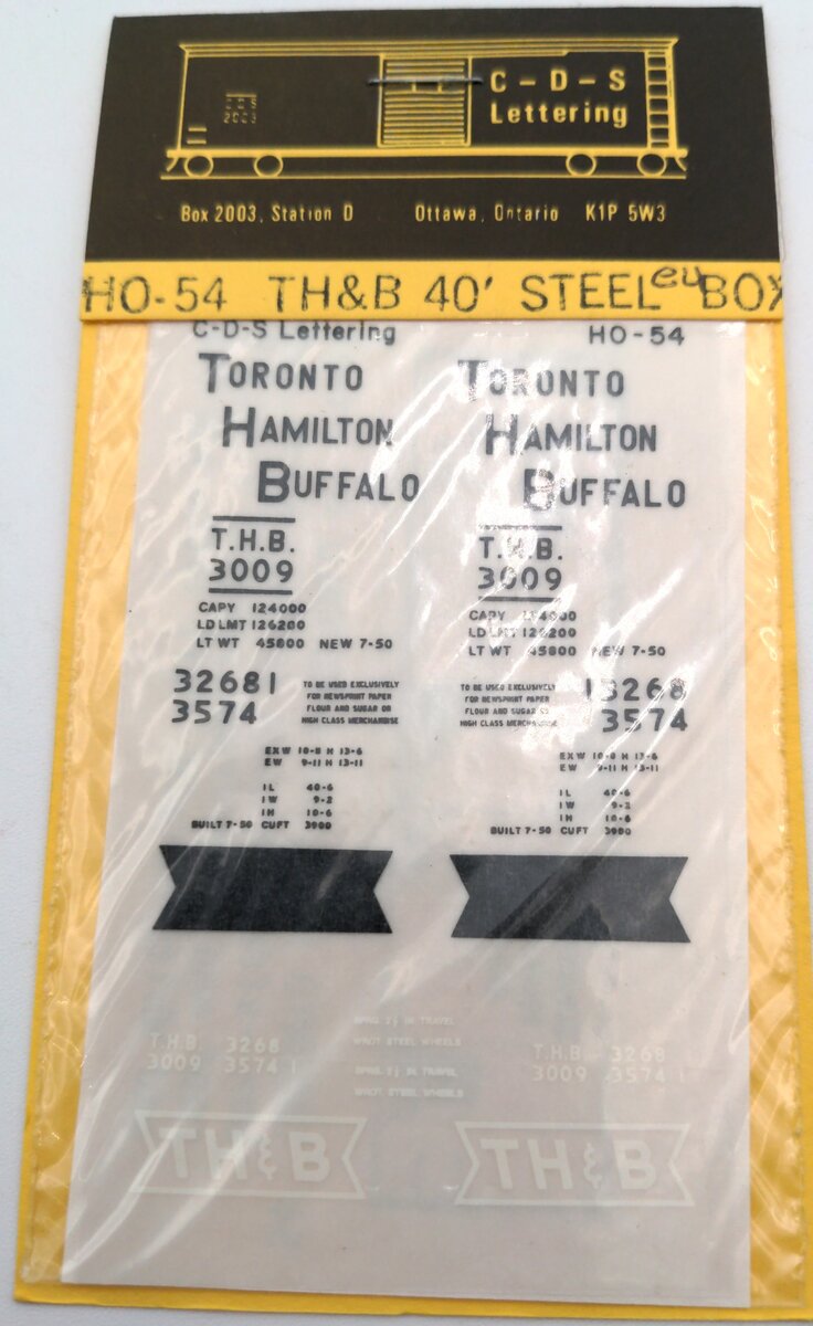 CDS Lettering 54 HO TH&B 40' Steel Box Decal