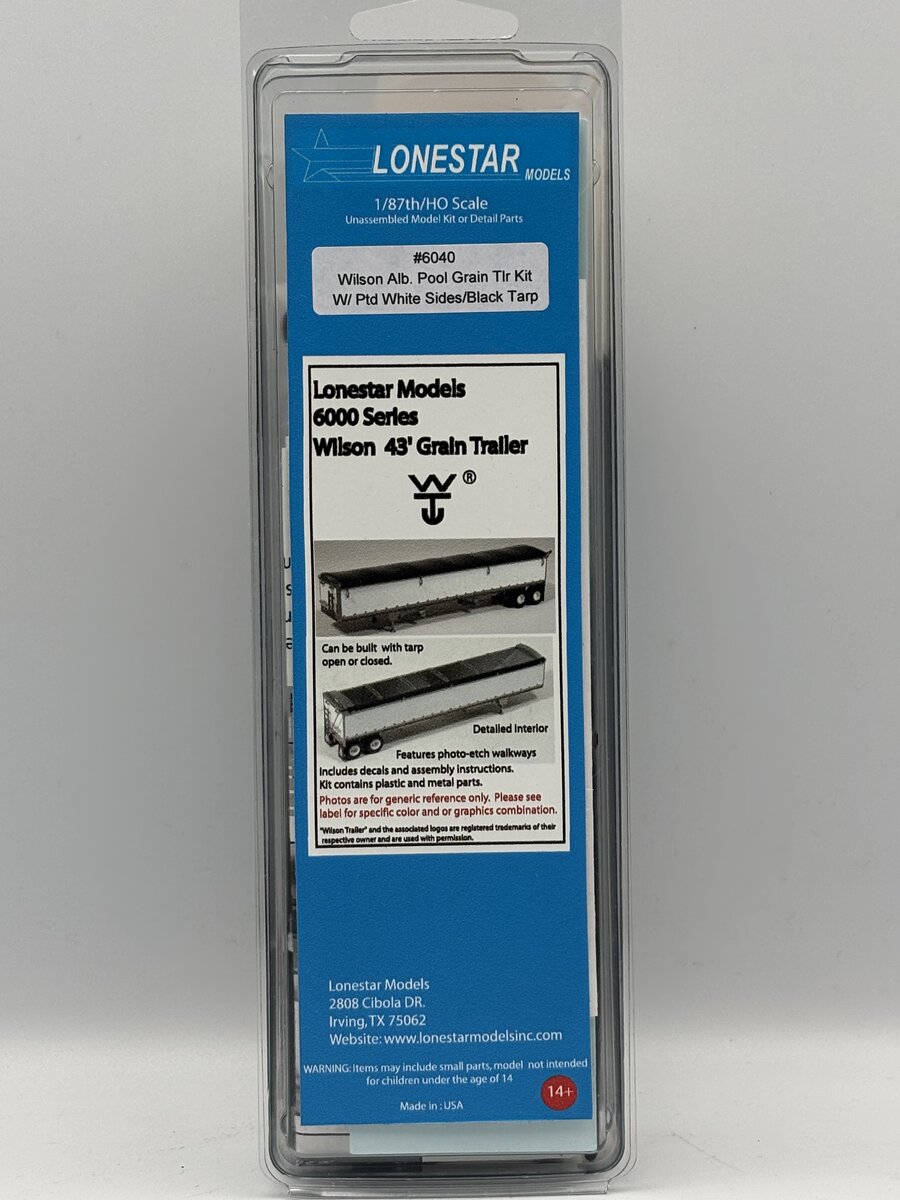 Lonestar Models 6040 HO Wilson Alb. Pool Grain Tlr Kit w/Ptd White Sides/Black
