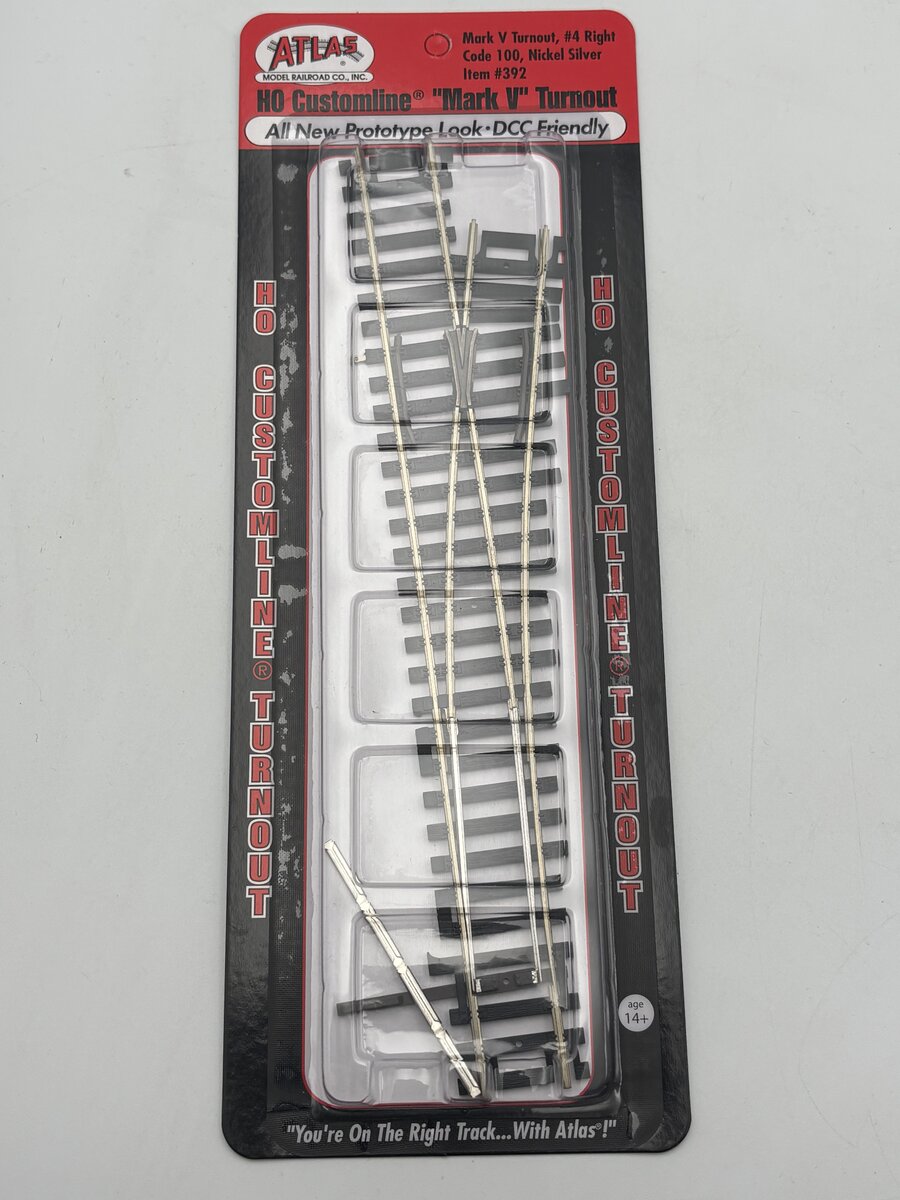 Atlas 392 HO Mark V Turnout, #4 Right Code 100, Nickel Silver