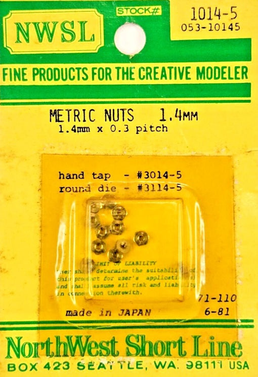 NWSL 1014-5 Metric Nuts 1.4 mm x 0.3 Pitch (Pack of 12)