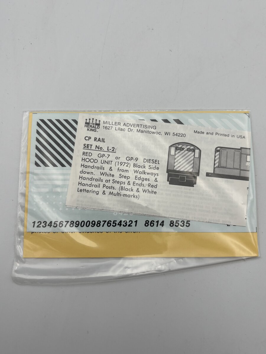 The Herald King L-2 HO CP Rail GP-7/GP-9 Diesel Hood Unit Decal