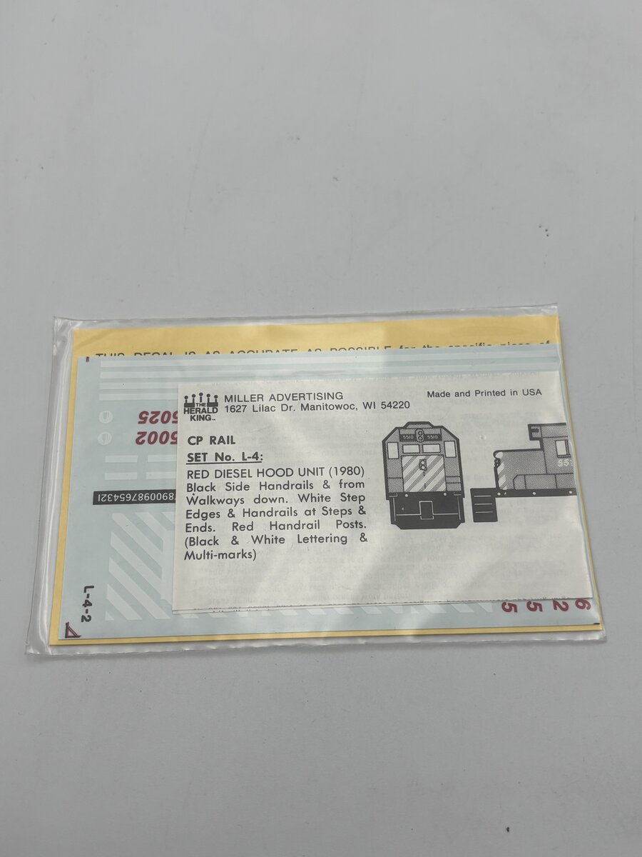 The Herald King L-4 HO CP Rail Red Diesel Hood Unit Black And White Decal