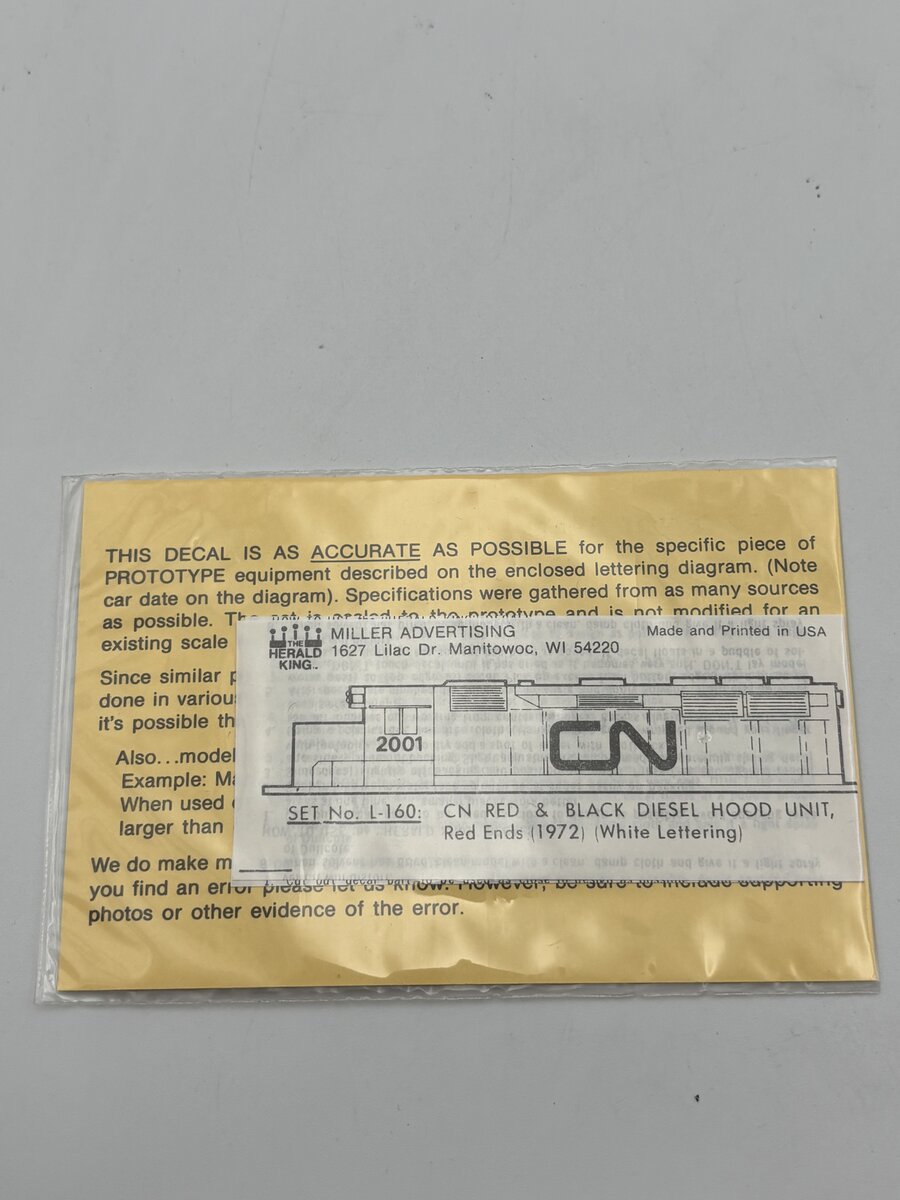 The Herald King L-160 HO CN Red And Black Diesel Hood Unit Decal