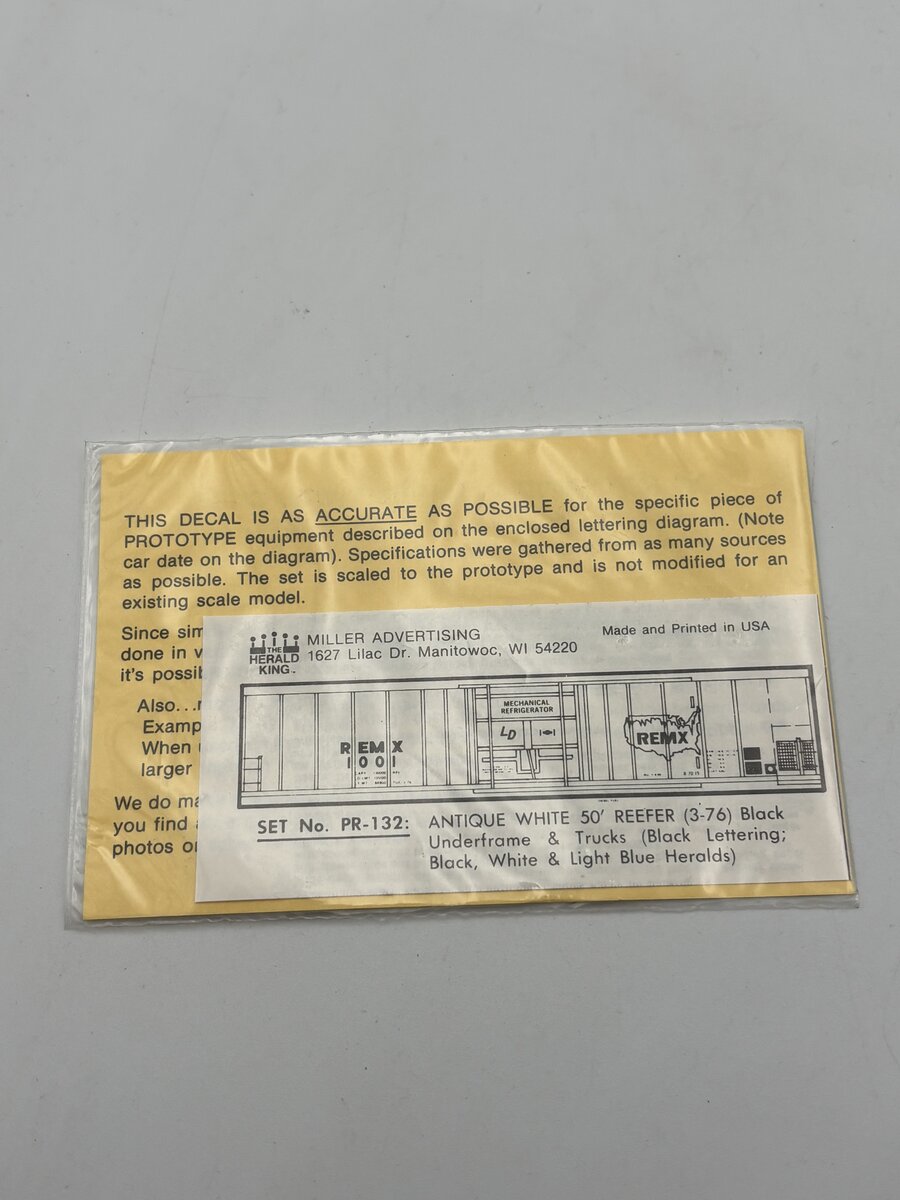 The Herald King PR-132 HO Antique White 50' Reefer Decal
