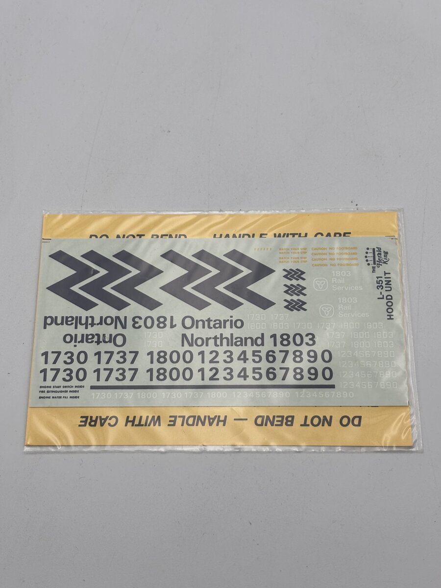 The Herald King L-351 HO Ontario Northland Yellow & Blue Diesel Hood Unit Decal