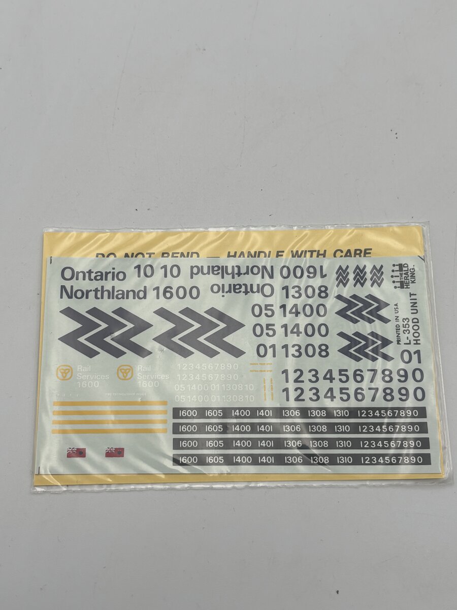 The Herald King L-353 HO Ontario Northland Yellow & Blue Diesel Hood Unit Decal