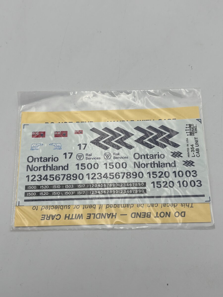 The Herald King L-354 HO Ontario Northland Yellow & Blue Diesel Cab Decal