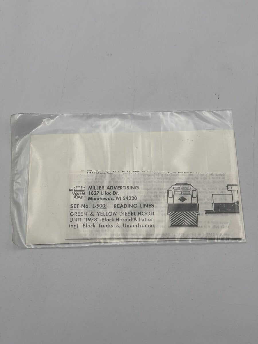 The Herald King L-500 HO Reading Lines Green & Yellow Diesel Hood Unit Decal