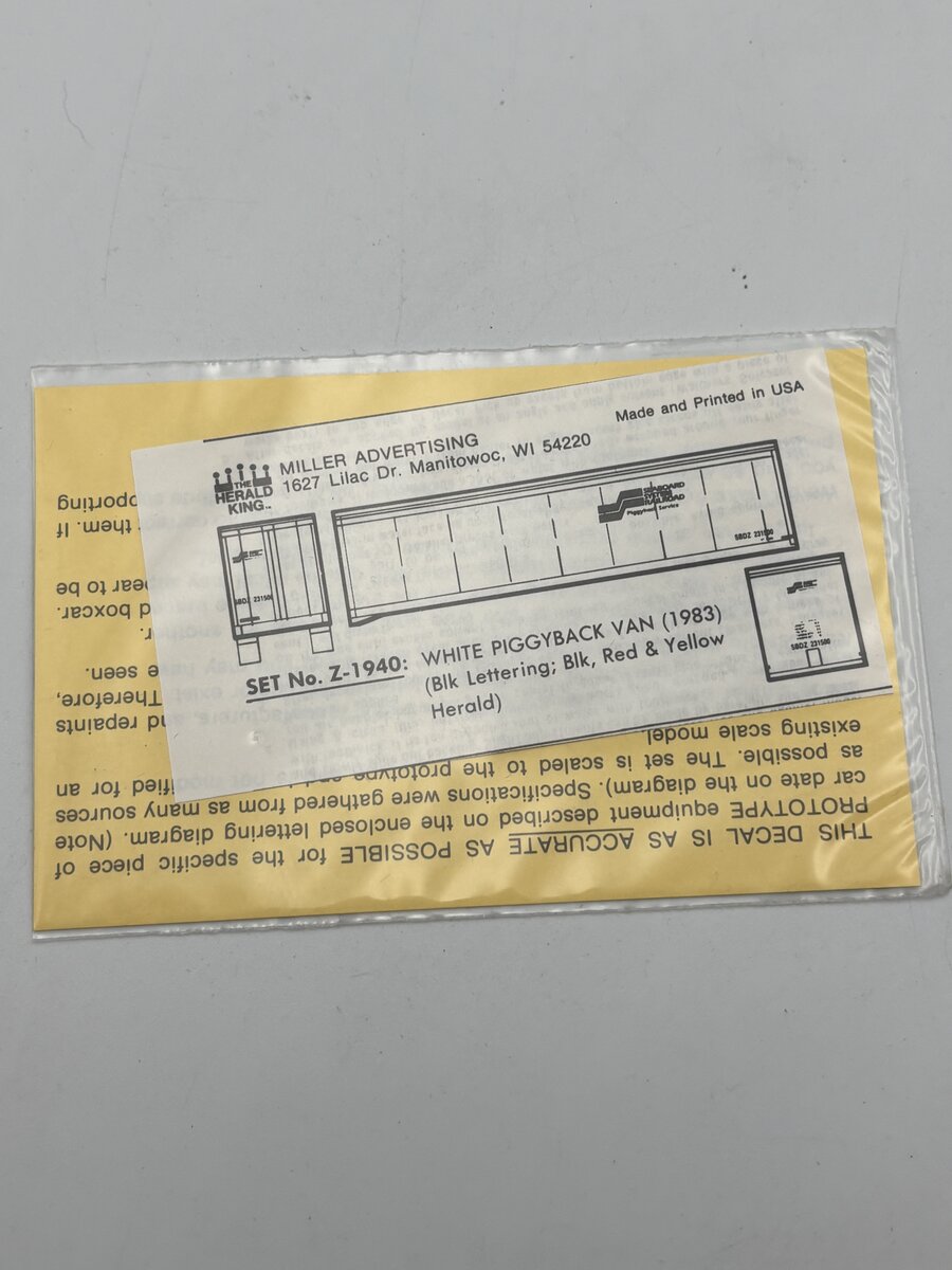 The Herald King Z-1940 HO White Piggyback Van Black Lettering Decal