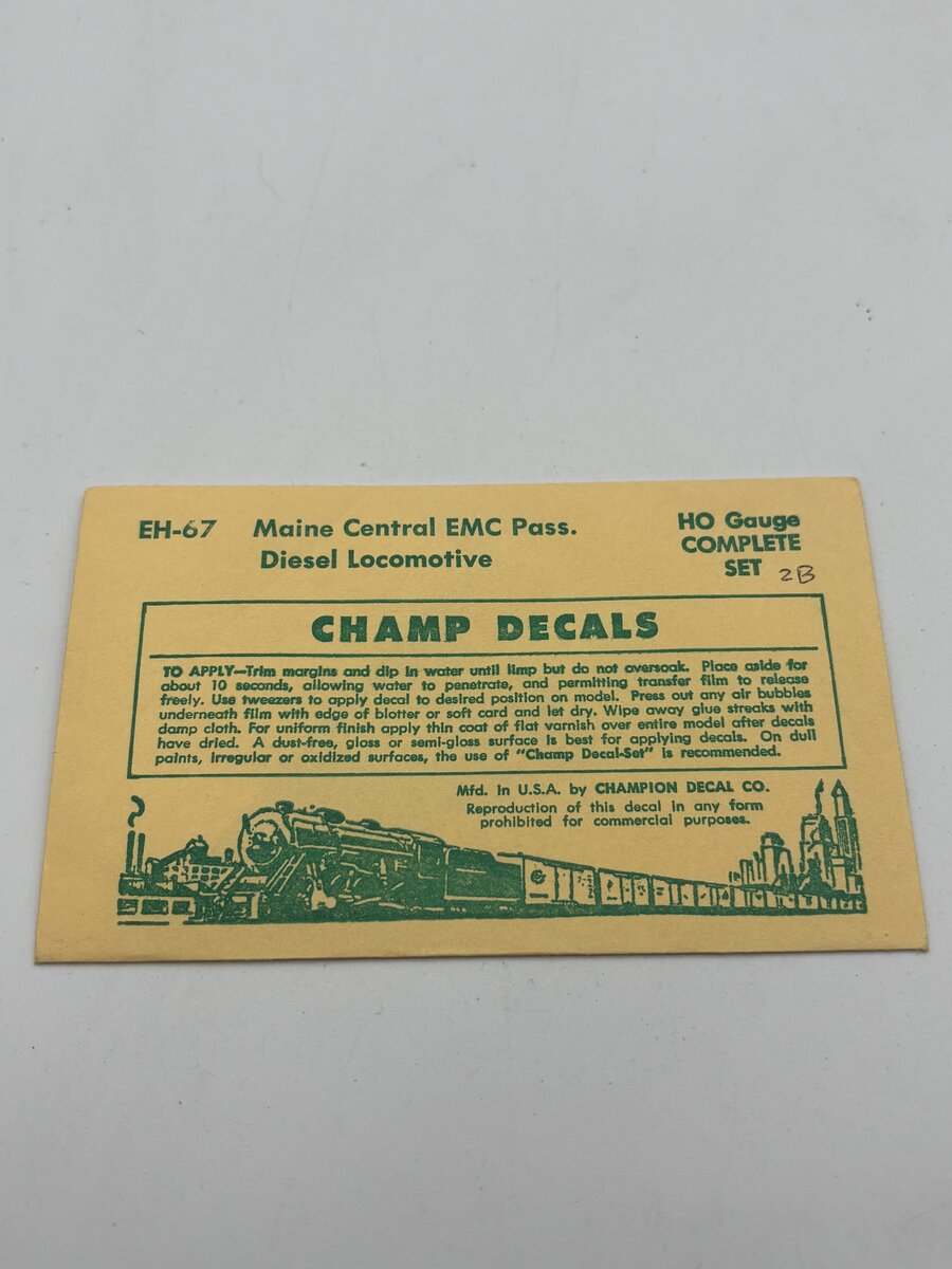 Champ Decals EH-67 HO Maine Central EMC Pass. Diesel Locomotive Decal