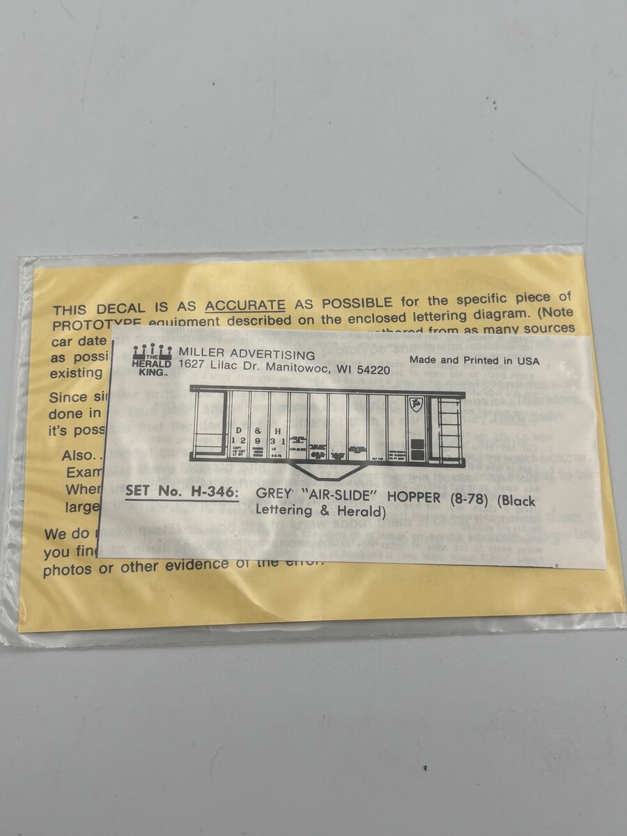 The Herald King H-346 HO Grey "Air-Slide" Hopper Black Lettering Decal