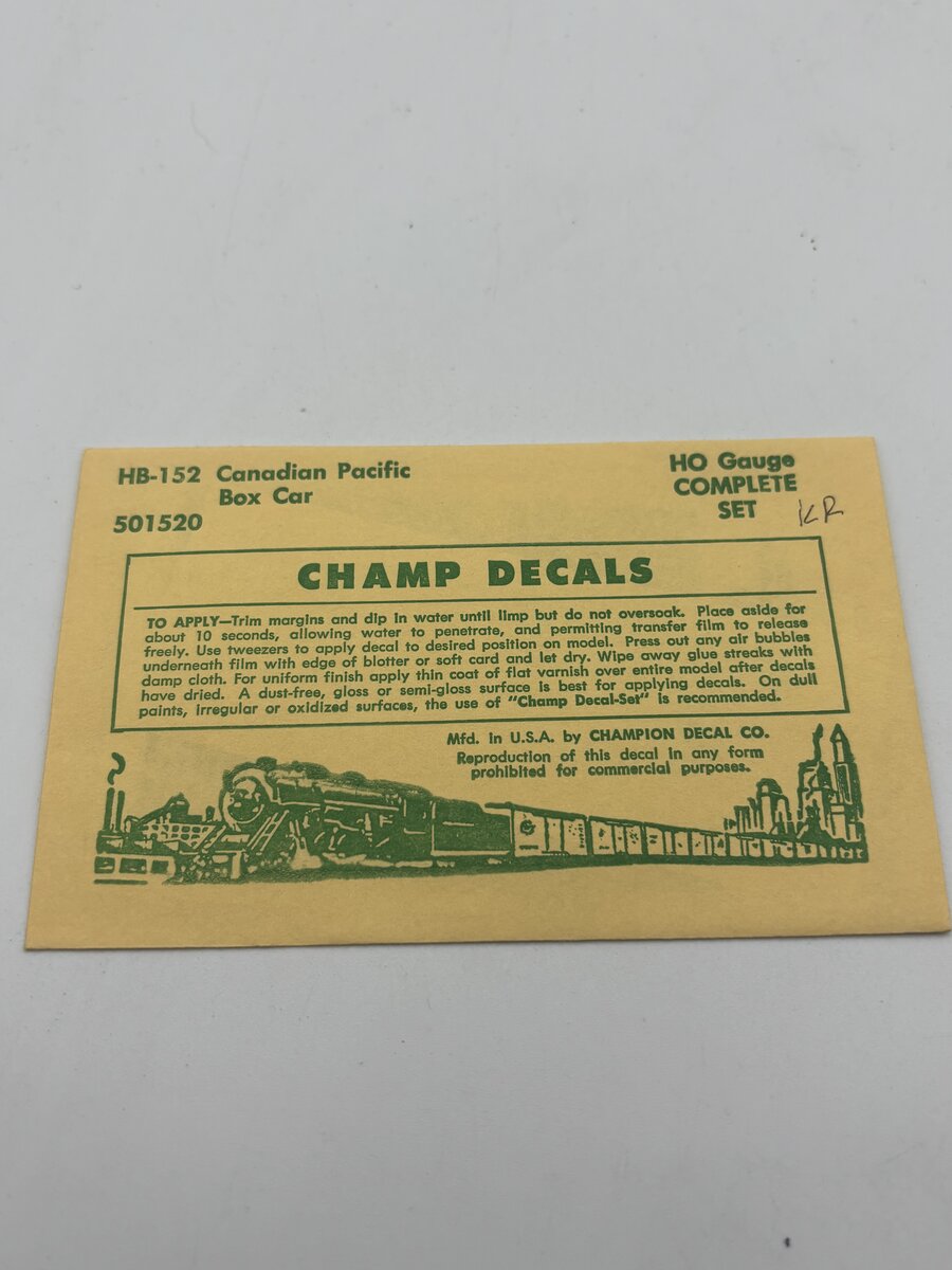 Champ Decals HB-152 HO Canadian Pacific Boxcar Decal