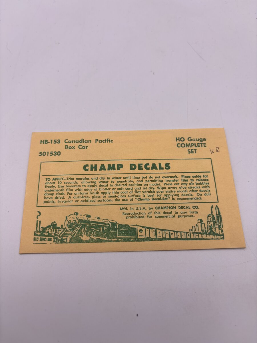 Champ Decals HB-153 HO Canadian Pacific Boxcar Decal