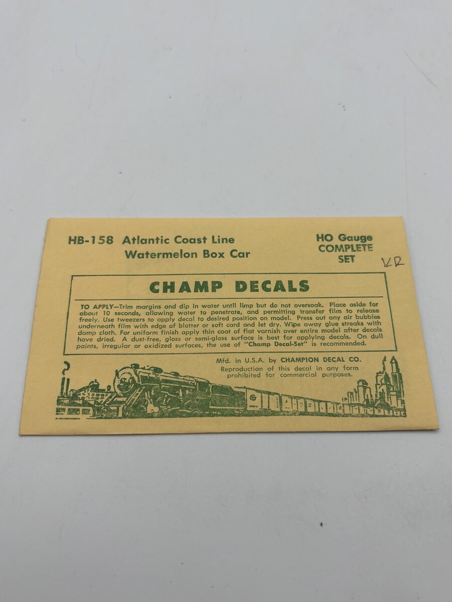 Champ Decals HB-158 HO Atlantic Coast Line Watermelon Boxcar Decal