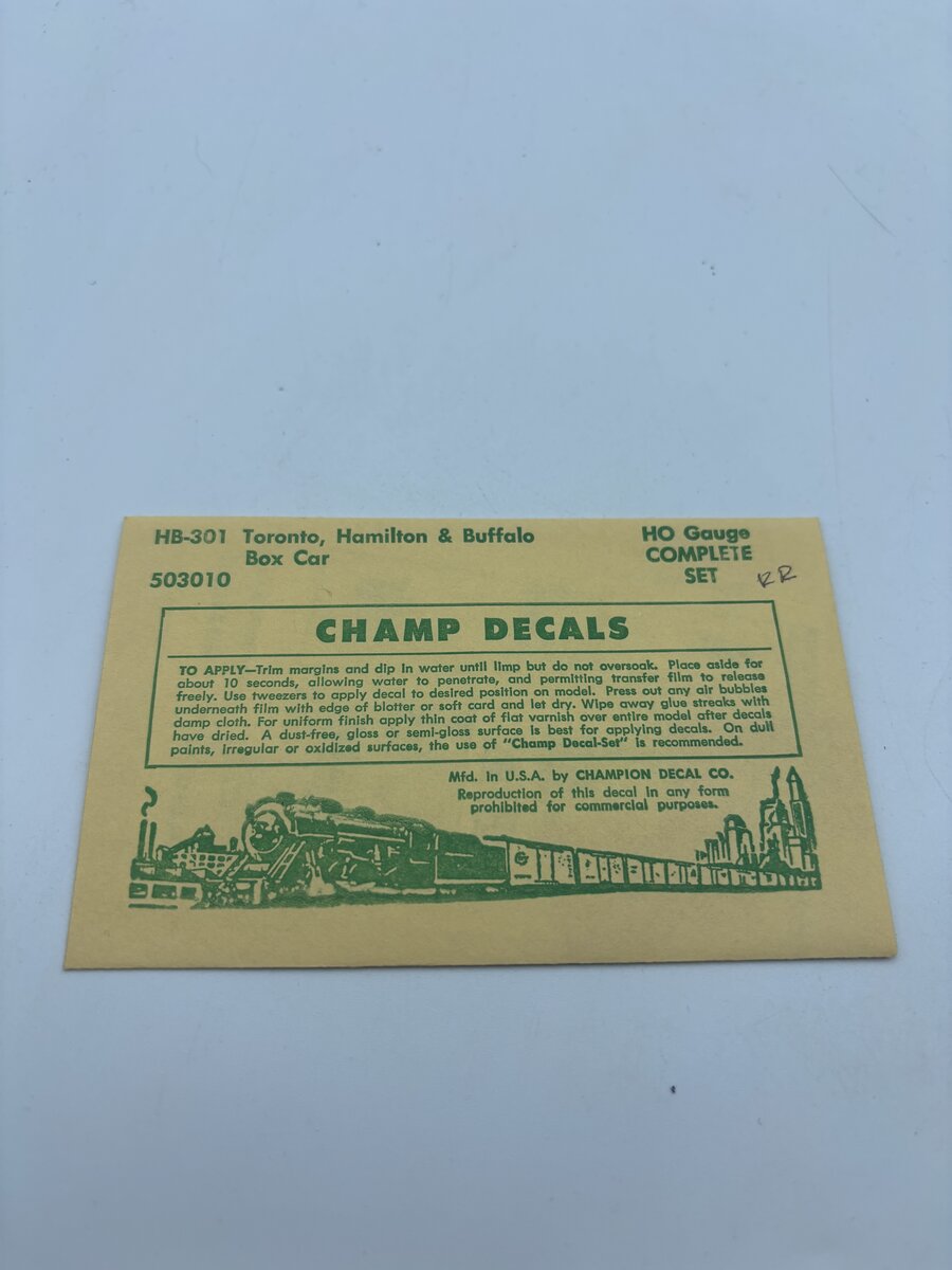 Champ Decals HB-301 HO Toronto, Hamilton & Buffalo Boxcar Decal