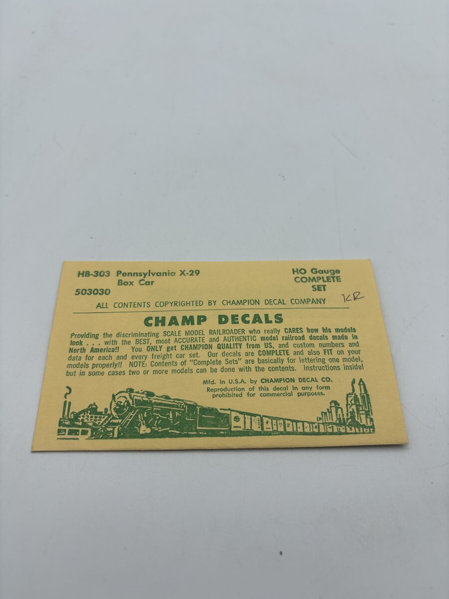 Champ Decals HB-303 HO Pennsylvania X-29 Boxcar Decal