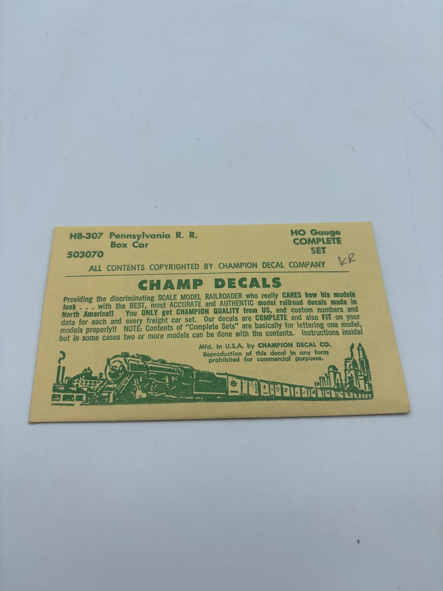 Champ Decals HB-307 HO Pennsylvania R. R. Boxcar Decal