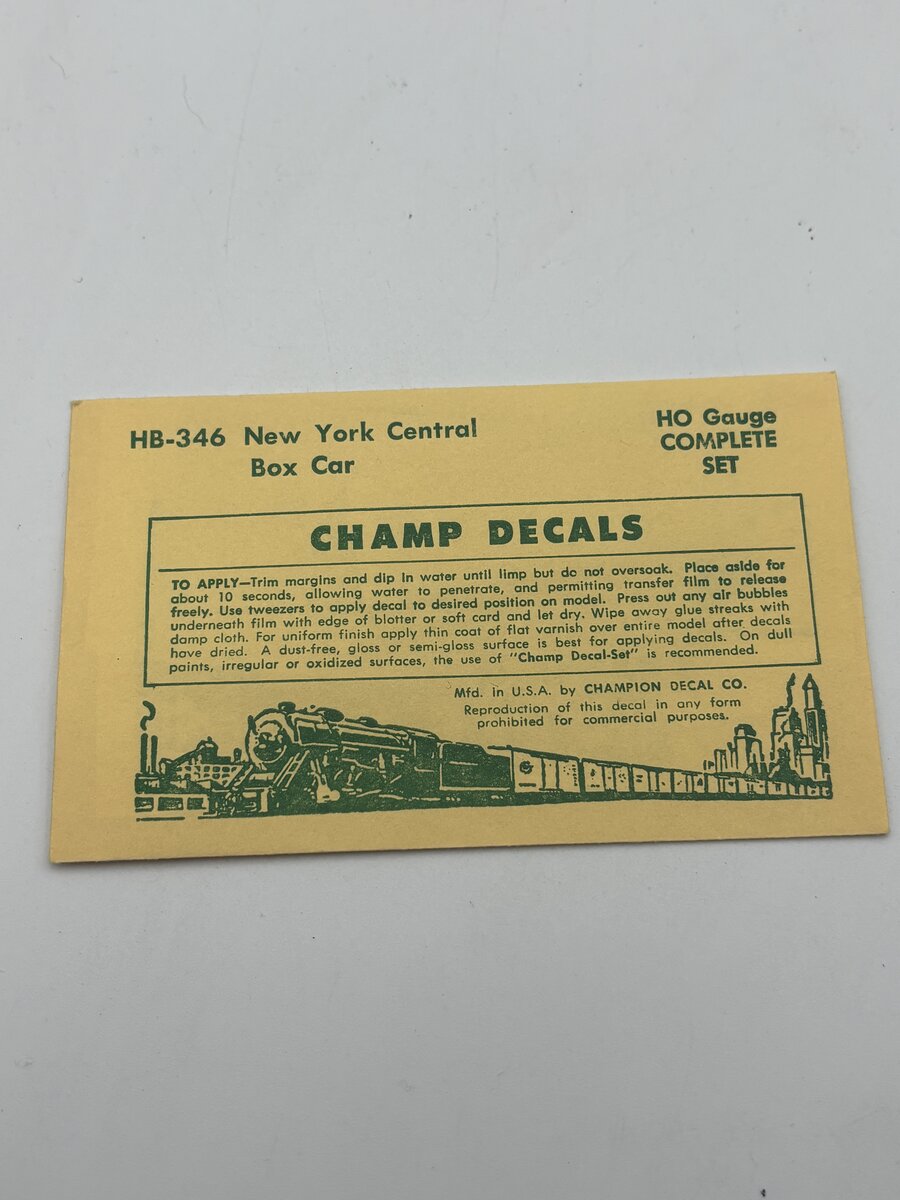 Champ Decals HB-346 HO New York Central Boxcar Decal