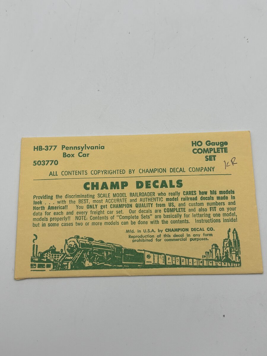 Champ Decals HB-377 HO Pennsylvania Boxcar Decal
