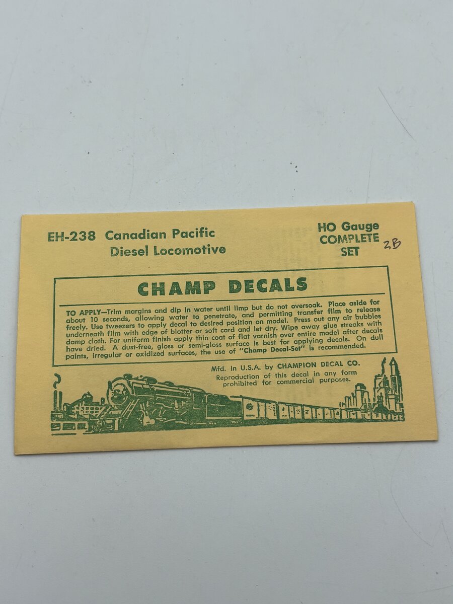 Champ Decals EH-238 HO Canadian Pacific Diesel Locomotive Decal