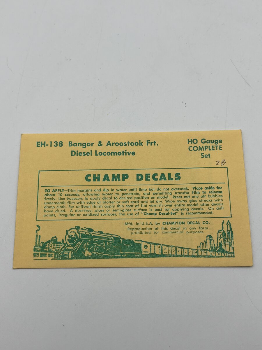 Champ Decals EH-138 HO Bangor & Aroostook Frt. Diesel Locomotive Decal