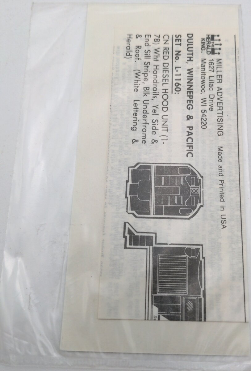 The Herald King L-1160Red Diesel Hood Unit- Duluth, Winnepeg, & Pacific Decal