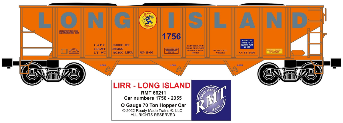 RMT 66211 O LIRR 70 Ton 3-Bay Coal Hopper Car w/ Load