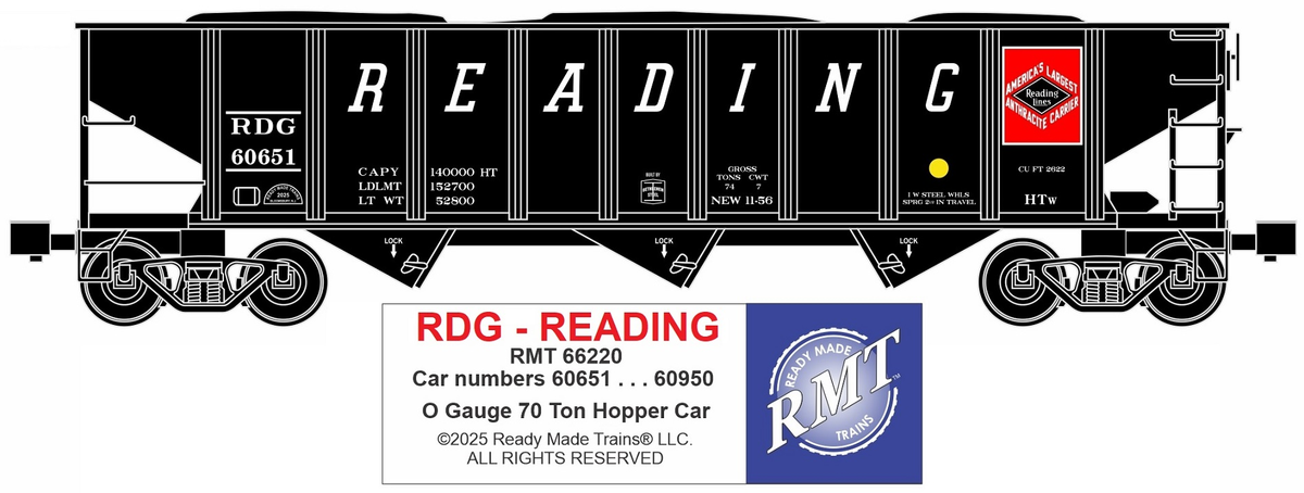 RMT 66220 O Reading 3-Bay Coal Hopper Car w/ Load