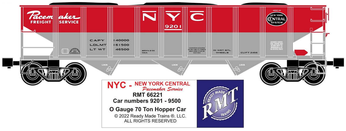 RMT 66221 O NYC Pacemaker 3-Bay Coal Hopper Car w/ Load