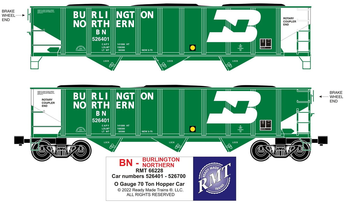 RMT 66228 O BN 3-Bay Coal Hopper Car w/ Load