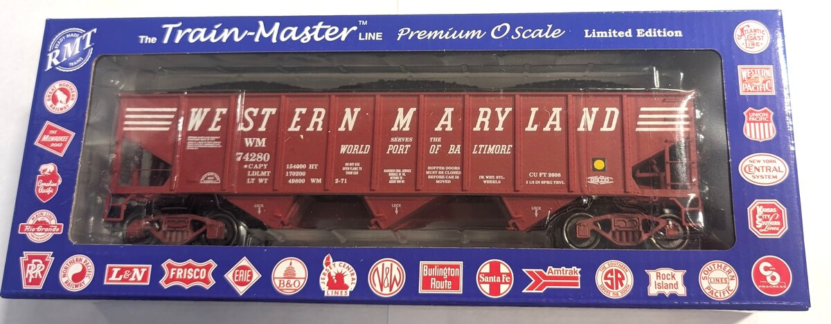 RMT 66234 O Western Maryland 3-Bay Coal Hopper Car w/ Load