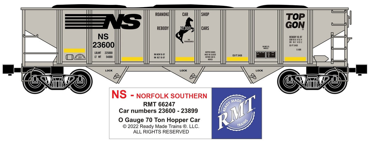 RMT 66247 O NS TOP GON 3-Bay Coal Hopper Car w/ Load