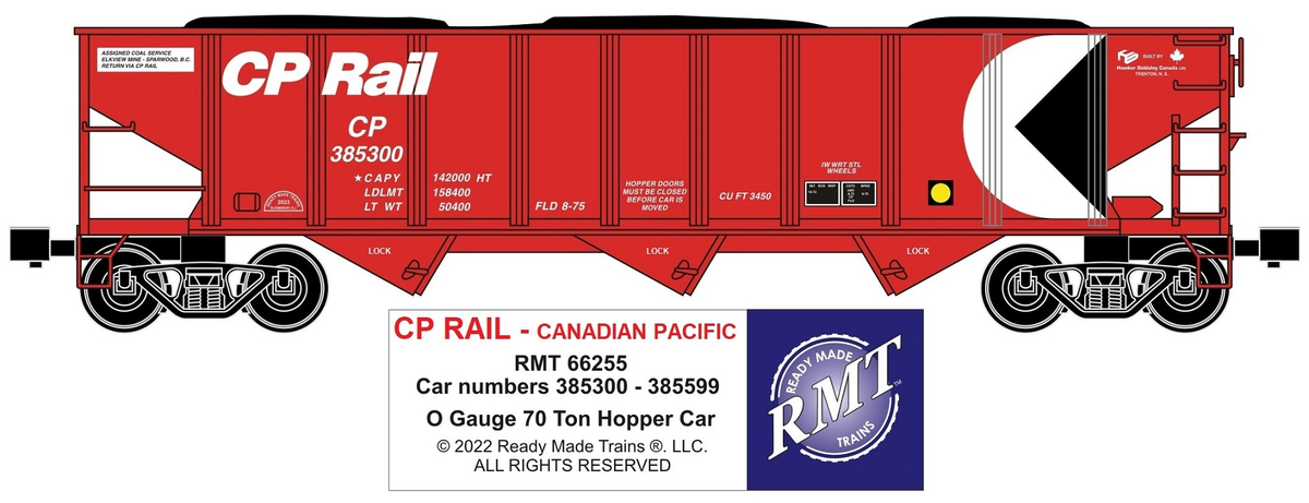 RMT 66255 O CP RAIL 3-Bay Coal Hopper Car w/ Load