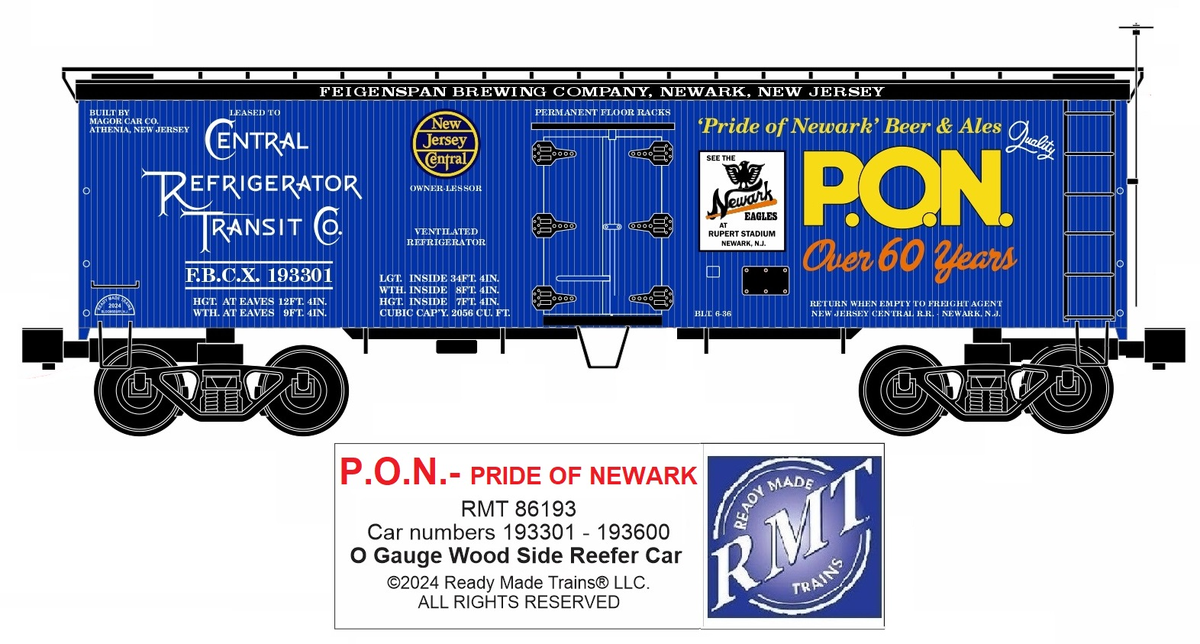 RMT 86193 O Pride of Newark Beer Woodside Reefer Car